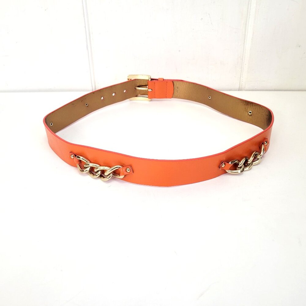 Michael Kors Orange Leather Belt with Gold Chain - Picture 2 of 5